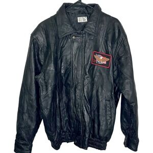 Vintage Patchwork Pigskin Leather Bomber Jacket Large Black USA Eagle Patch